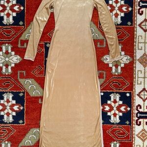 Metallic gold slinky full length dress
